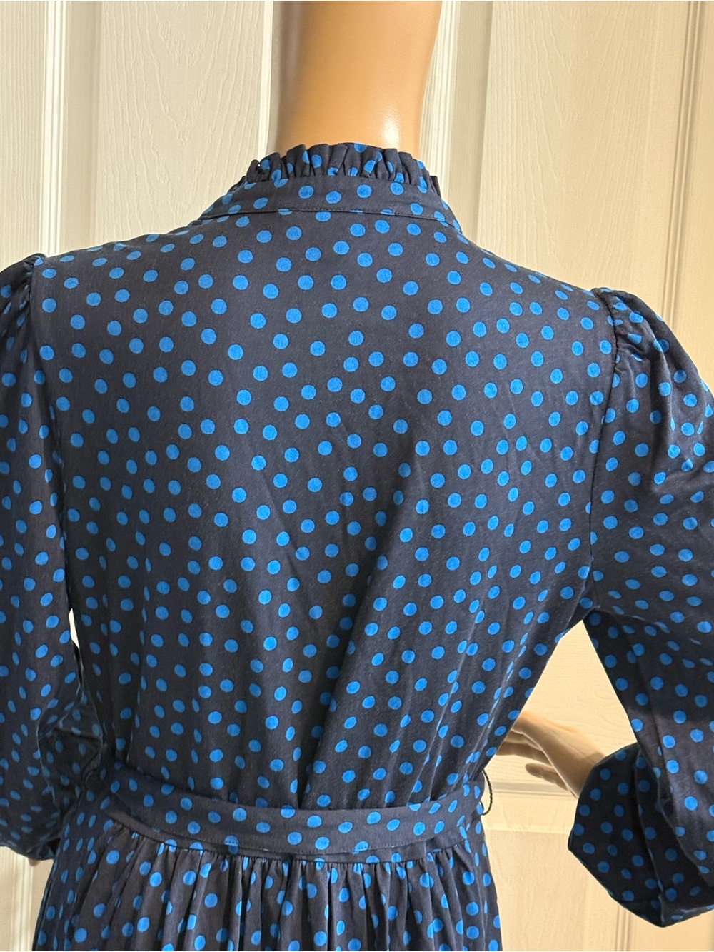 Boden Dress Womens 10R Blue Polka Dot Willow Frill Short Ruffle Belt - Picture 11 of 14